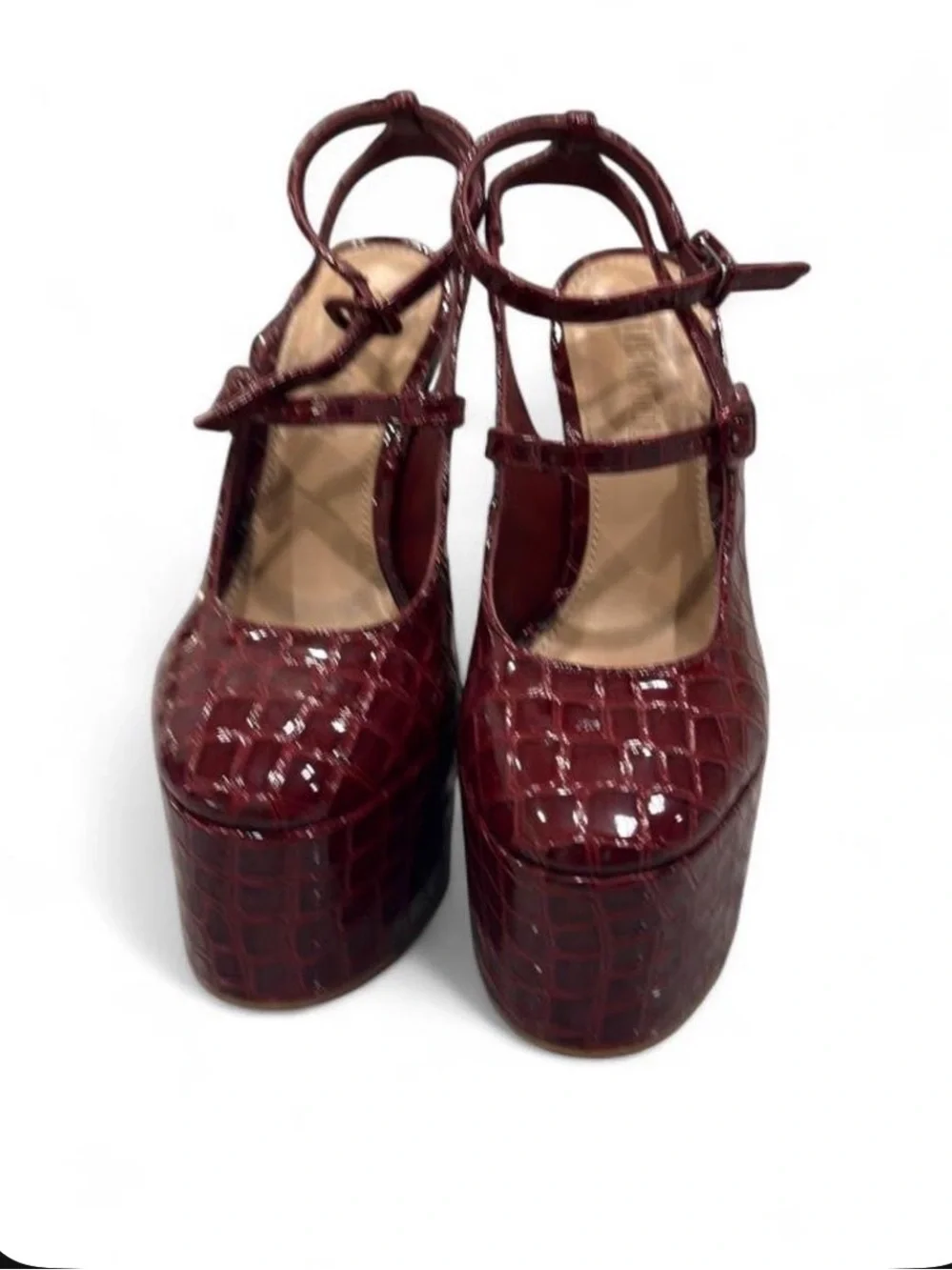 Steve Madden Scotlyn Burgundy Croc-Embossed Platform Heels